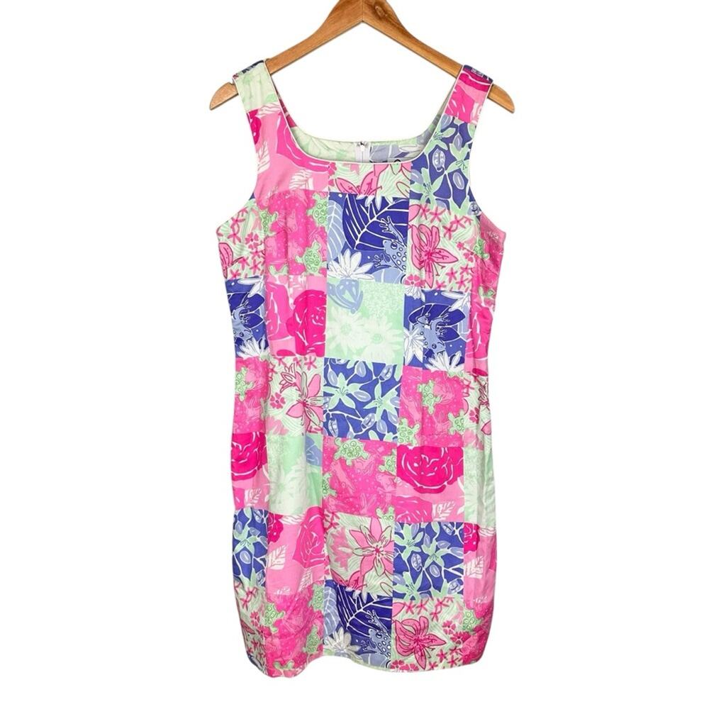 Lilly Pulitzer White Tag 90s Sheath Summer Dress Floral Turtle Patchwork Size 10